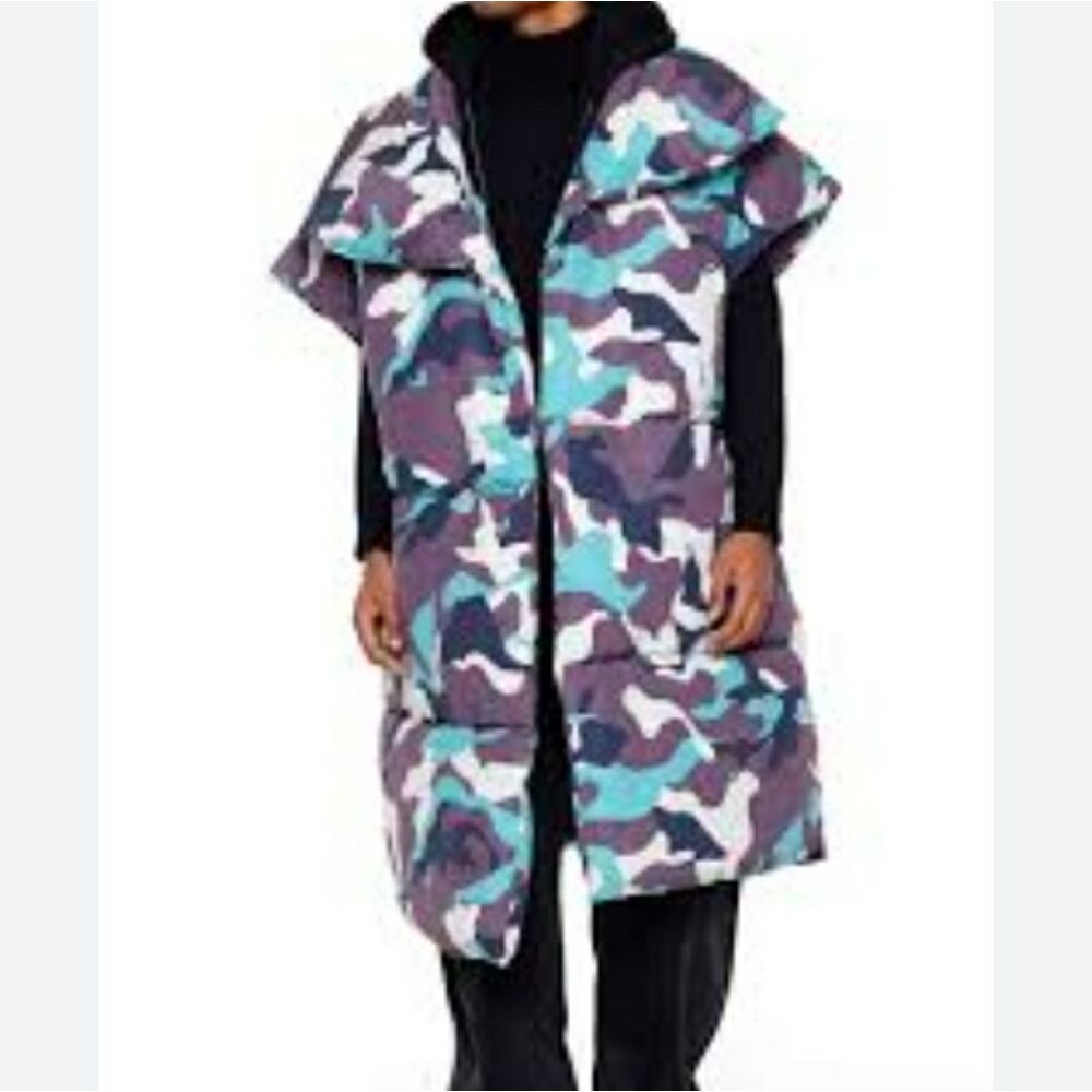 Forever 21 Camouflage Puffer Vest Long Purple, Teal, White Mens OS